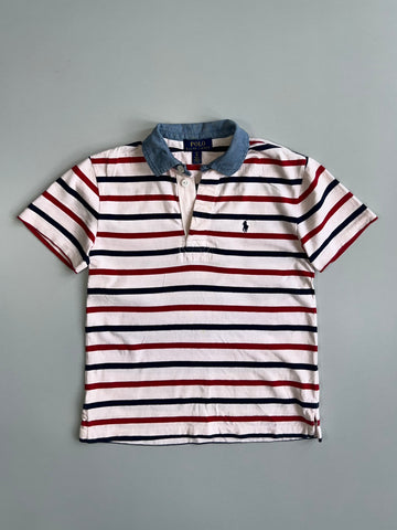 Polo Ralph Lauren Multi-Stripe Chambray Collar Short Sleeve Polo White T-shirt (Xs)