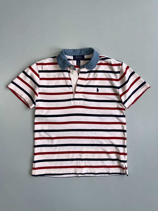 Polo Ralph Lauren Multi-Stripe Chambray Collar Short Sleeve Polo White T-shirt (Xs)