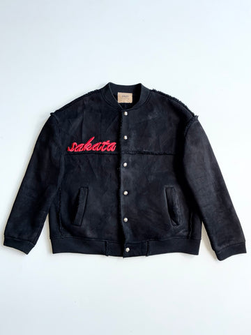 SSQD "Sakata" Black Faux Suede Sherpa Bomber Jacket (L/XL)