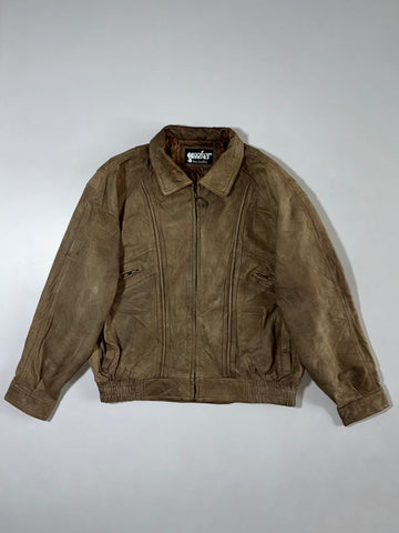 Scooter Fine Leather Distressed Tan Bomber Jacket (L/XL)