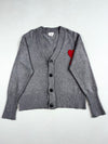 Ami Paris Grey Melange Cardigan with Red Ami de Coeur Logo (XL)