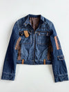 Y2K Dark Wash Denim Moto Jacket with Leather Patch Women’s (Xs)