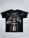 Vintage Aquila Patriot Brand Viking Longship All-Over Print T-Shirt | Black (L)