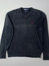 Vintage 90s Polo Ralph Lauren Faded Black Cotton Knit V-Neck Sweater (L)