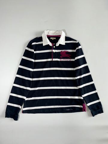 Burberry London Knight Logo Striped Rugby Polo – Black & White (XL)