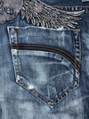 Big Train Oni Embroidered Distressed Jeans (W:32) (L:44)