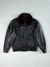 Vintage Ventura Leather Jacket – Black – Fur Collar – Burgundy Lining (XL)