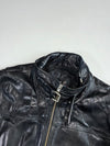 Vintage Black Leather Café Racer Jacket with Buckle Strap Collar & Side Waist Adjusters (L)