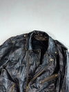 Vintage Black Leather Biker Jacket  Belted, Brass Zips, Classic Perfecto Style (XL)