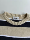 Vintage Chemise Lacoste Beige & Navy Striped Knit Sweater – Made in France (M)
