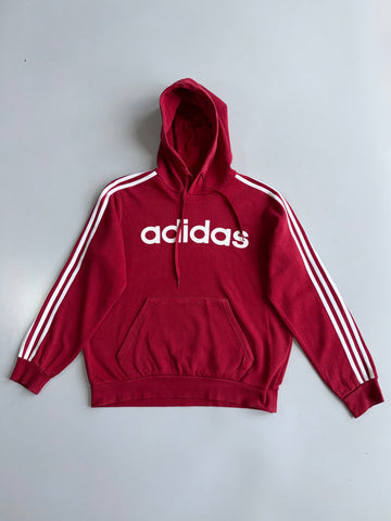 Adidas Linear Logo Hoodie | Maroon Red 3-Stripe (M)