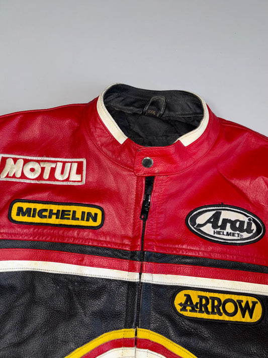 Vintage Lucky Strike Racing Heavy Pure Leather  Jacket with Motul, Michelin, Arai & Arrow Sponsor Patches (XL)