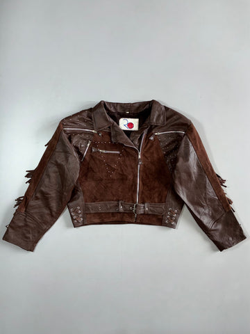 Ro Vintage Leather & Suede Fringe Moto Womens Jacket (M/L)
