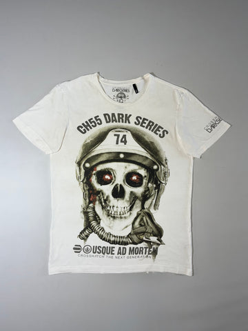 Crosshatch Dark Series Skull Pilot Graphic Tee, “Usque Ad Mortem” (L)