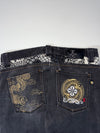 Big Train Osaka Japanese Embroidered Black Denim Jeans – Floral Waistband (W:38) (L:44)