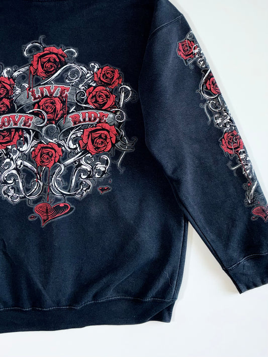 Vintage Biker Aesthetic Rose Graphic Premium Hoodie (L)