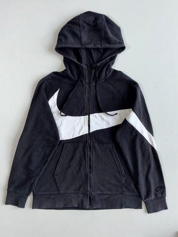 Nike Black & White Big Swoosh Zip-Up Hoodie( L )
