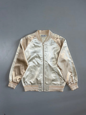 Browny Satin Souvenir Bomber Jacket | Cream/Gold (S/M)