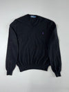 Vintage 90s Polo by Ralph Lauren Black V-Neck Knit Sweater – Purple Pony (XL)