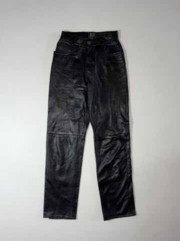 Vintage Mix Black Leather Straight Leg Pants (W:25) (L:42)