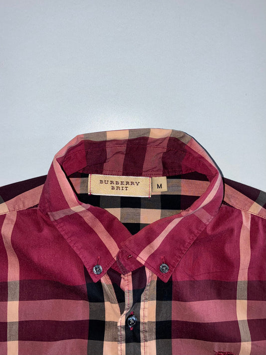 Burberry Brit 100% Cashmere Made in Scotland Signature Check Button-Down Shirt Burgundy (M)