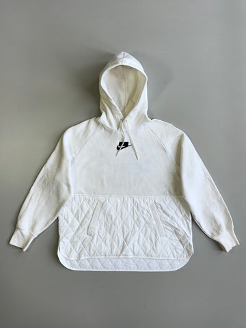 Nike Sportswear Swoosh Circle Graphic Quilted Panel Fleece Pullover Hoodie White (XL)