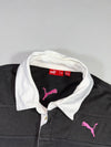 Puma Striped Long Sleeve Rugby Polo — Black/Pink, White Collar (L)