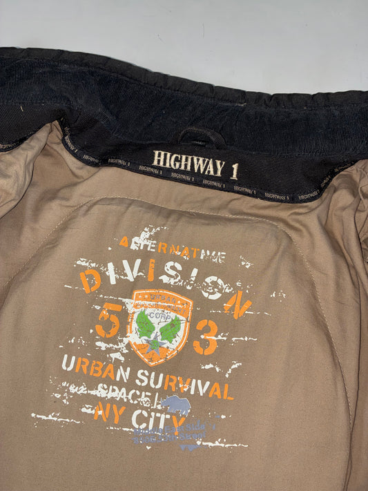 Highway 1 Canvas Motorcycle Jacket – Black, “Division 53” Printed Lining (XL)