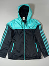 Adidas 3-Stripe Teal & Black Hooded Windbreaker Jacket (S)