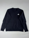 Adidas Essentials 3-Stripe Crewneck Sweatshirt – Black – (M)