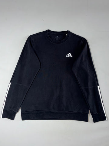 Adidas Essentials 3-Stripe Crewneck Sweatshirt – Black – (M)