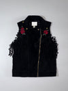 Forever 21 Black Suede Fringe Moto Vest with Rose Embroidery women’s (S)