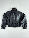 U.S. Polo Assn. Black Leather Cropped Bomber with Burgundy Fur Collar & Paisley Lining Women’s(S)