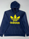 Vintage Adidas Trefoil Big Logo Fleece Hoodie Navy Yellow  (L)