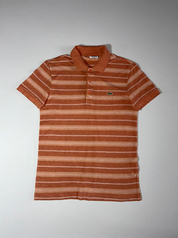 Lacoste Orange Striped Polo Shirt | Regular Fit Cotton Polo (S)