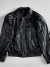 Vintage Black Pleated Leather Trucker Jacket Zip-Front Genuine Leather Jacket (L)
