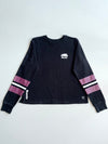 Roots Beaver Logo Striped Sleeve Crewneck Sweatshirt – Black/Plum women’s(S)