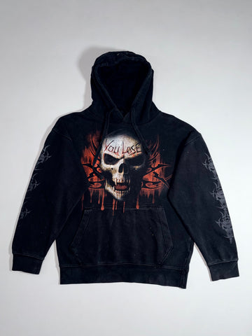 Spiral Direct Black "You Lose" Flaming Skull Graphic Pullover Hoodie (M)