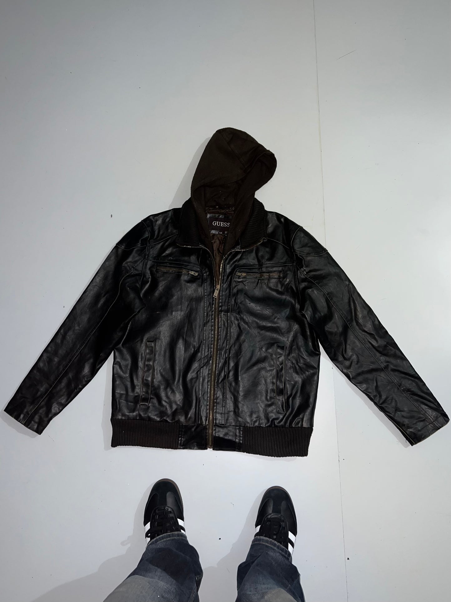 ZGuess Original Leather Jacket (RARE FIND) (Cap Removable) (L/XL)