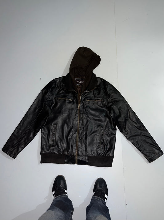 ZGuess Original Leather Jacket (RARE FIND) (Cap Removable) (L/XL)