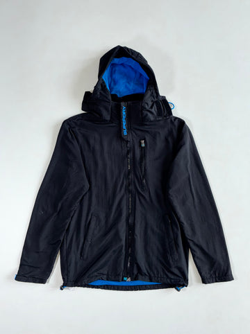 Superdry Windhiker Fleece-Lined Hooded Jacket – Black/Cobalt Blue (M)