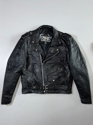 First Genuine Leather Classic Black Motorcycle Jacket (M)