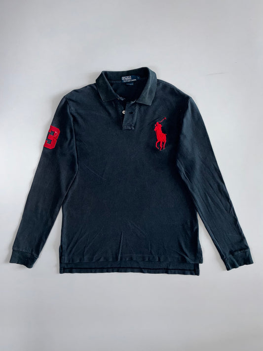 Polo Ralph Lauren Big Pony Long Sleeve Polo — Black/Red (Custom Fit) (L)