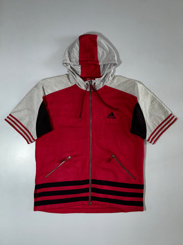 Adidas Short-Sleeve Hooded Sweatshirt 3-Stripes, (XL)
