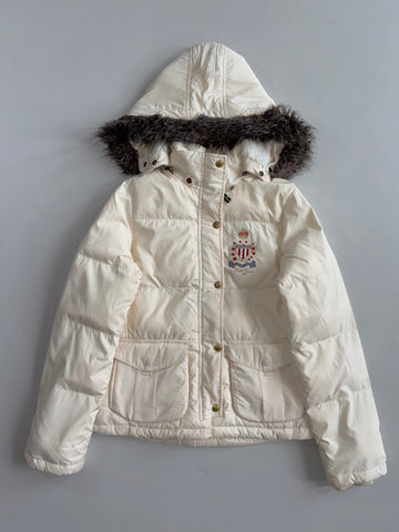 Polo Jeans Co. Ralph Lauren Cream Puffer Jacket with Faux Fur Hood Women’s (S)