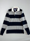 Tommy Hilfiger Block Stripe Rugby Polo Shirt — Navy / Grey Long Sleeve (S)