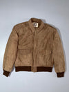 Global Identity Beige Distressed Leather Bomber Jacket (M)