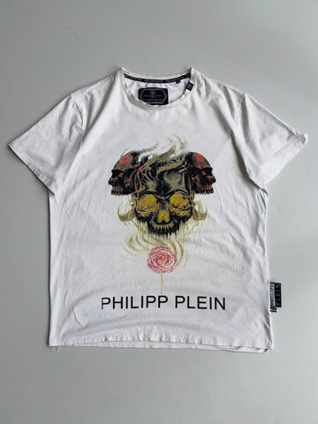 Philipp Plein Platinum Cut White Skull Graphic T-Shirt Rhine stone  (Xl)