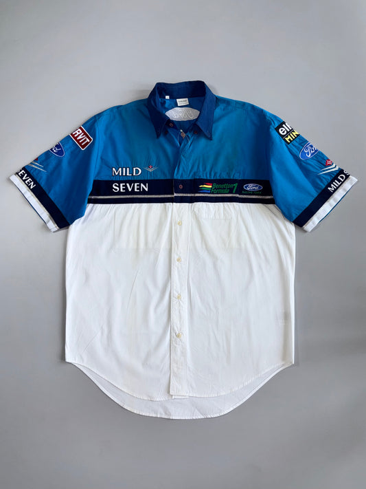 Vintage 90s Benetton Formula 1 Ford Mild Seven Racing Team Shirt Fully Embroidered (XL)