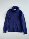 Stone Island Navy Ribbed Shawl Collar Knit Sweater(S)